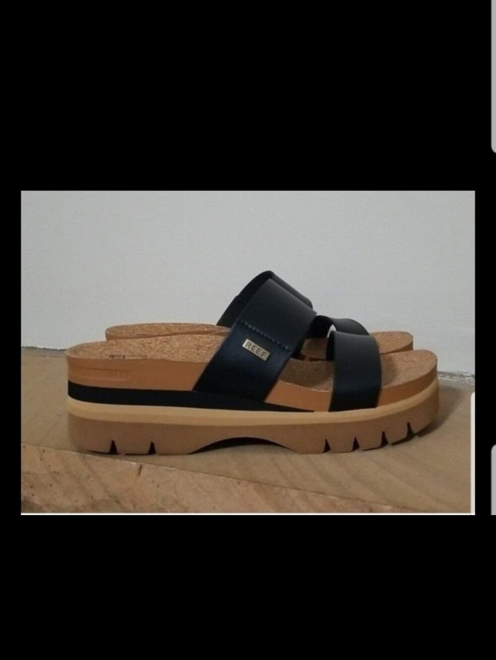 NEW! Reef Women's Black Cork Platform Slide Sandals sz 8 PRICE FIRM - Picture 3 of 6
